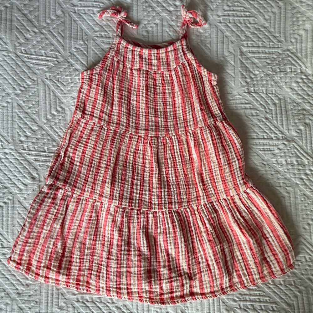 Cat & Jack Girls' Pink Striped Tie-Shoulder Summer Dress